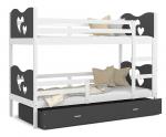 Dětská patrová postel MAX 190x80 cm s bílou konstrukcí v šedé barvě se SRDÍČKY