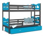Dětská patrová postel MAX 190x80 cm s šedou konstrukcí v modré barvě s VLÁČKEM