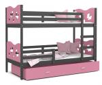 Dětská patrová postel MAX 190x80 cm s šedou konstrukcí v růžové barvě s MOTÝLKY