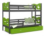 Dětská patrová postel MAX 190x80 cm s šedou konstrukcí v zelené barvě s MOTÝLKY