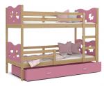 Dětská patrová postel MAX 200x90 cm s borovicovou konstrukcí v růžové barvě s MOTÝLKY
