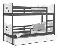 Dětská patrová postel MAX 200x90 cm s šedou konstrukcí v bílé barvě se SRDÍČKY
