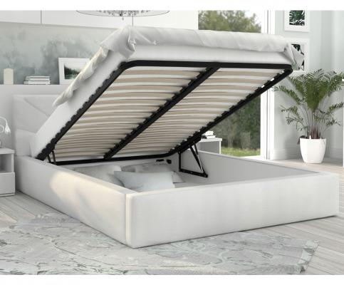 Luxusní postel GEORGIA 90x200 s kovovým zdvižným roštem BÍLÁ