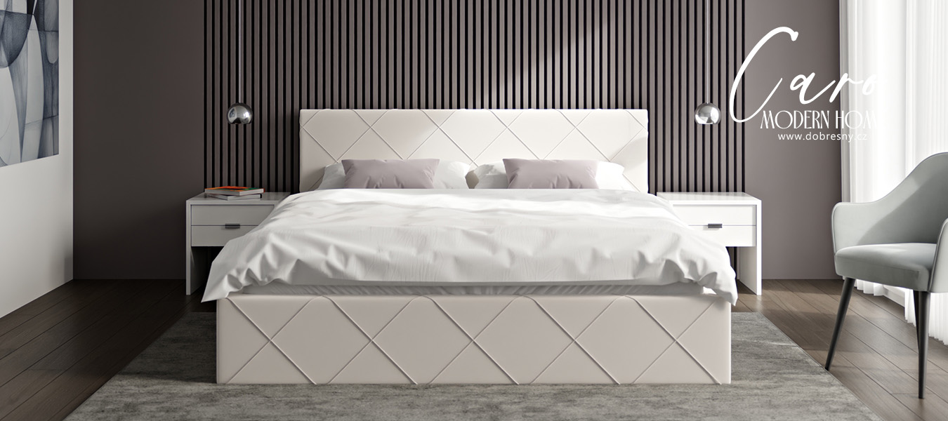 Luxusní postel CARO 140x200 s kovovým zdvižným roštem BÍLÁ