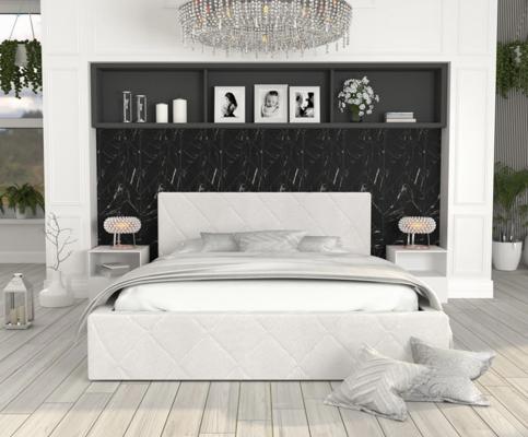 Luxusní postel CARO 160x200 s kovovým zdvižným roštem BÍLÁ