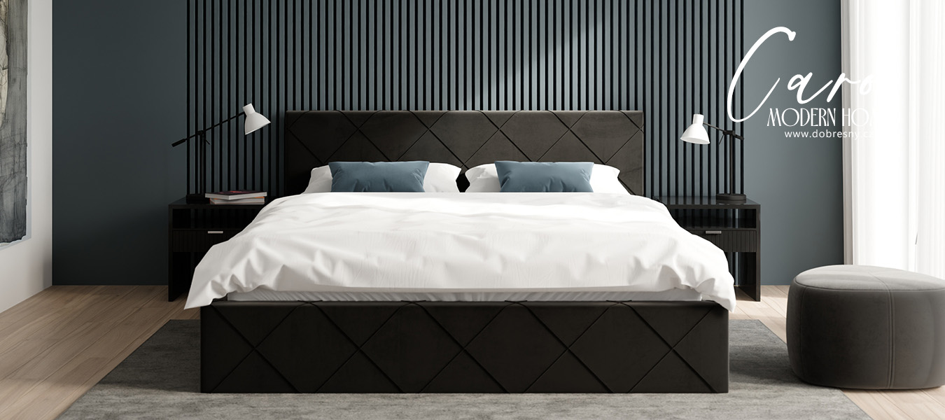 Luxusní postel CARO 160x200 s kovovým zdvižným roštem ČERNÁ