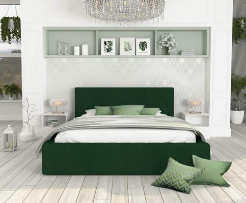 Luxusní postel CARO 160x200 s kovovým zdvižným roštem ZELENÁ