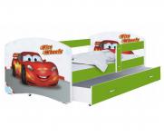 Dětská postel LUKI se šuplíkem ZELENÁ 160x80cm vzor FIRE WHEELS 43L