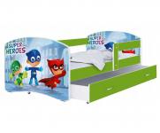 Dětská postel LUKI se šuplíkem ZELENÁ 160x80cm vzor SUPERHEROES 54L