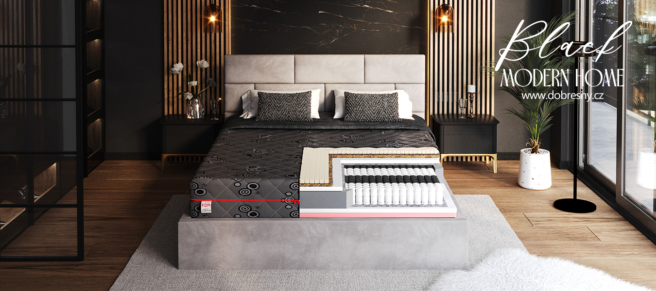 Taštičková matrace BLACK JACQUARD 200x200 cm s kokosem a latexem 22 cm
