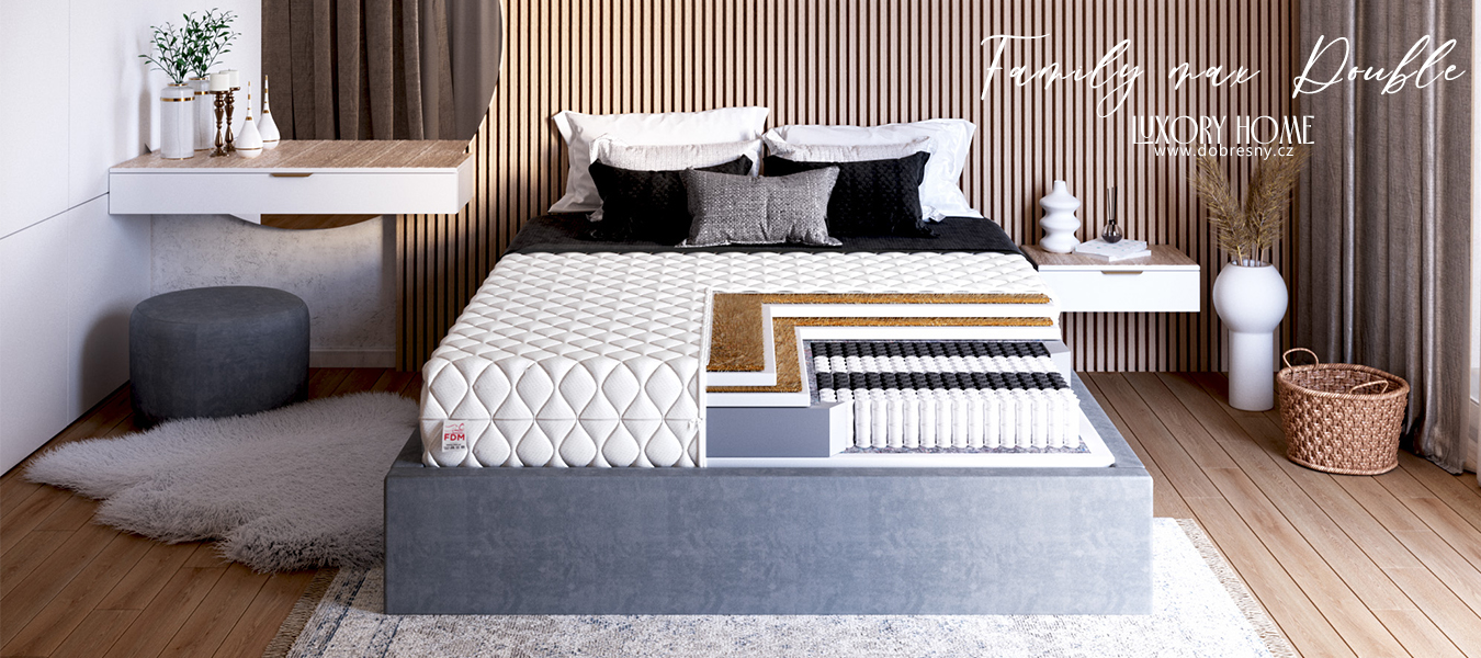 Taštičková matrace FAMILY MAX DOUBLE JERSEY 80x200 cm s kokosem 25 cm