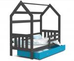 Dětská postel DOMEK 2 se šuplíkem 190x80 cm šedá modrá