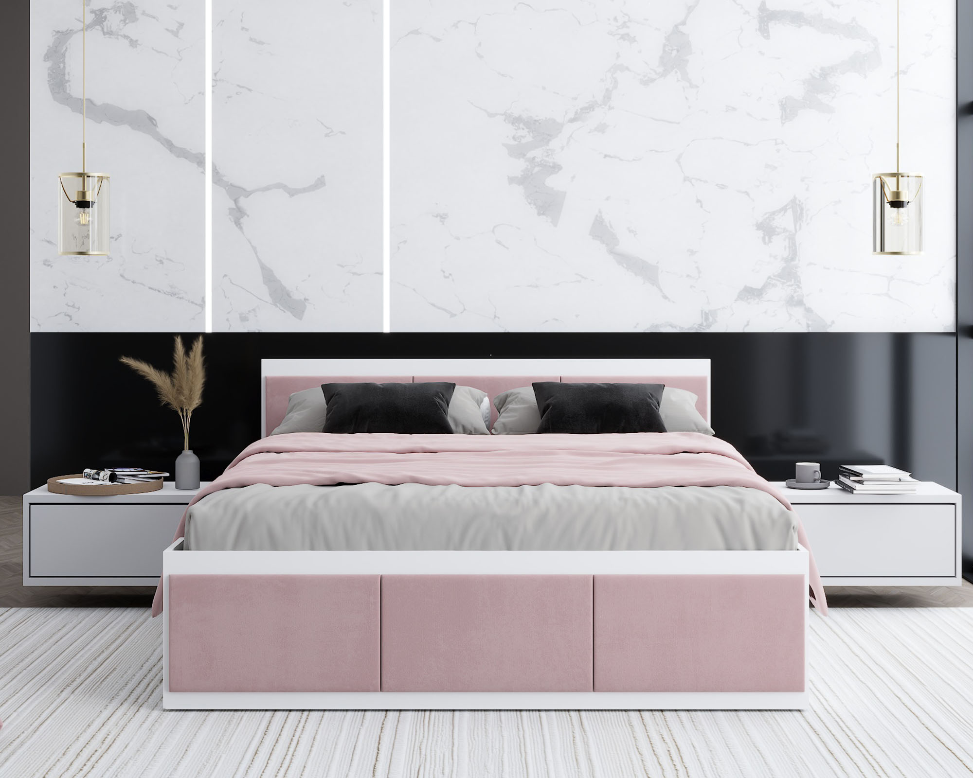 Manželská postel PANAMA T 120x200 se zvedacím kovovým roštem BÍLÁ RŮŽOVÁ