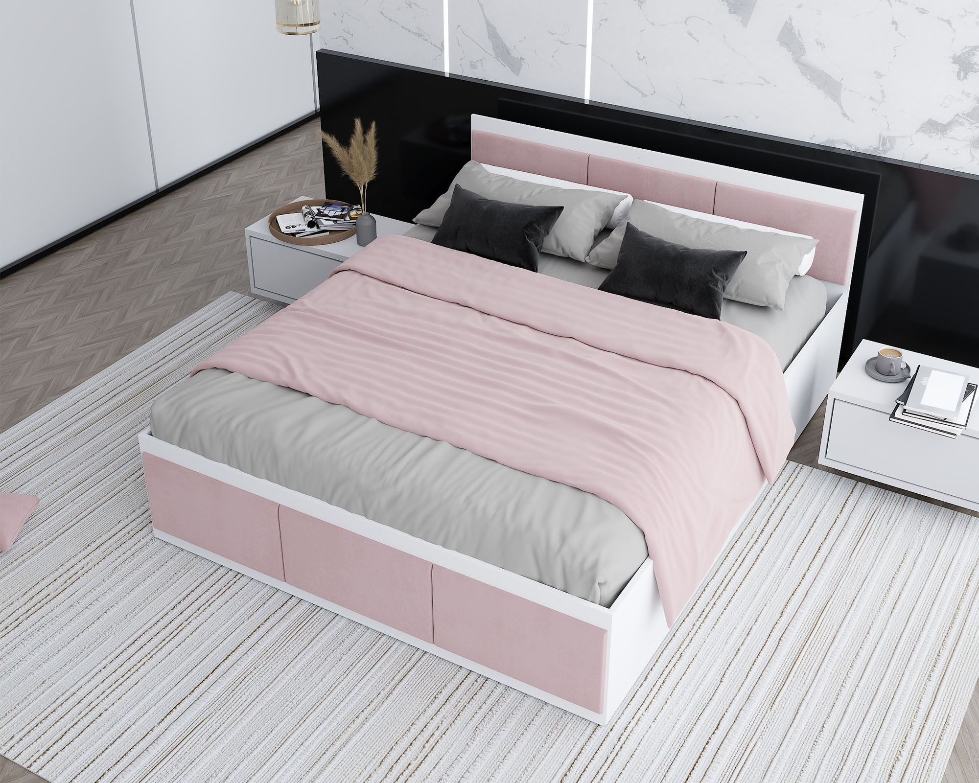 Manželská postel PANAMA T 120x200 se zvedacím kovovým roštem BÍLÁ RŮŽOVÁ