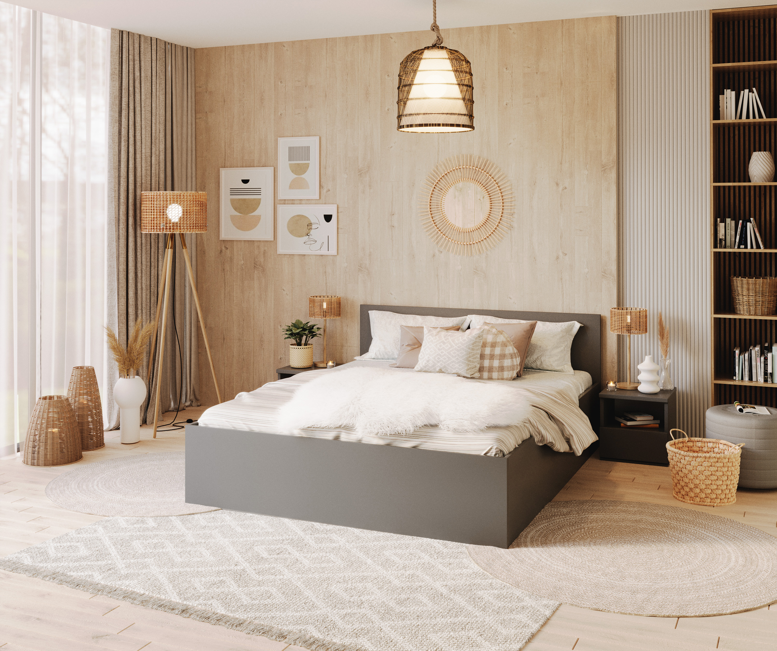 Manželská postel PANAMA 160x200 se zdvižným roštem ŠEDÁ