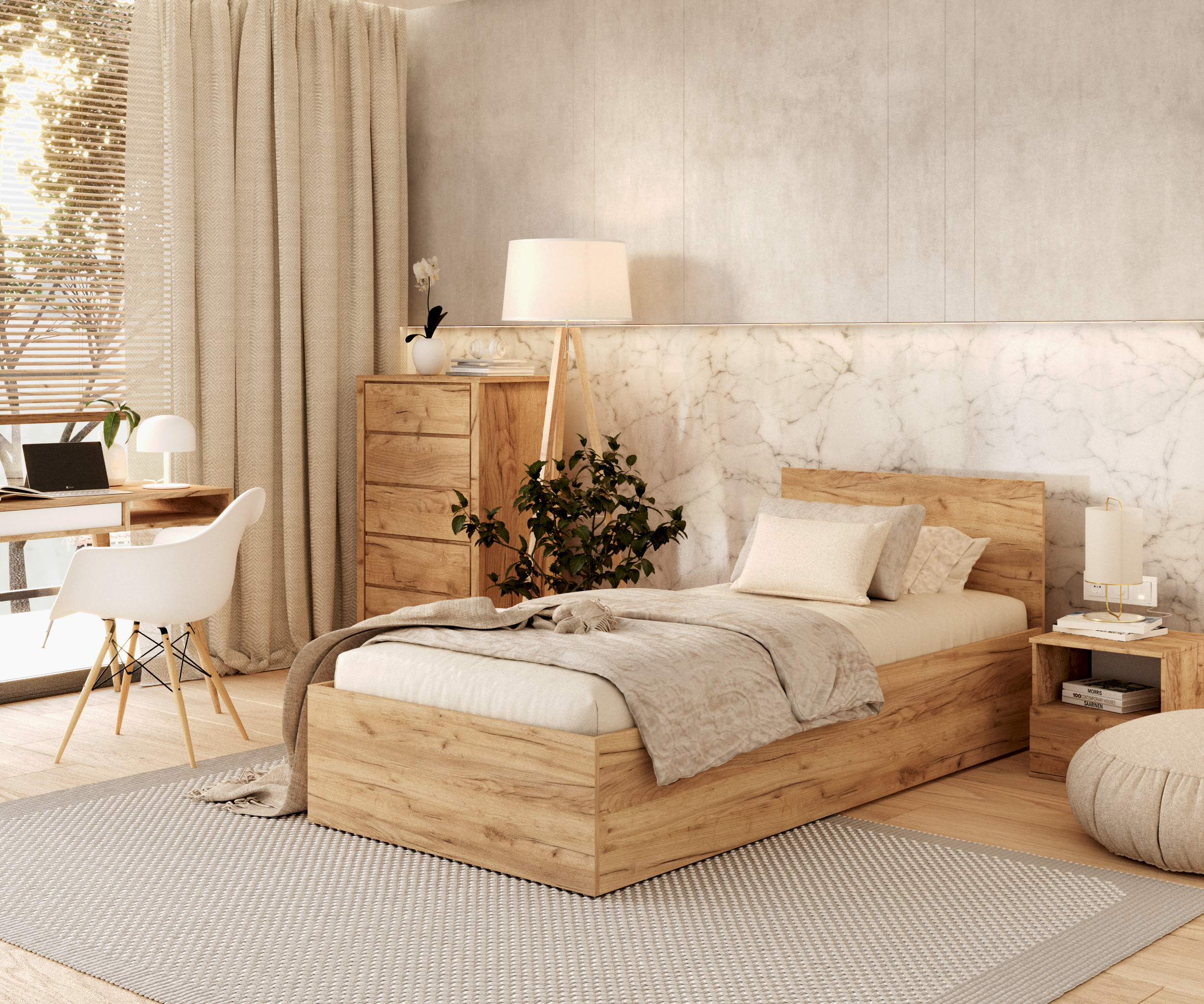 Postel PANAMA 90x200 se zdvižným roštem DUB