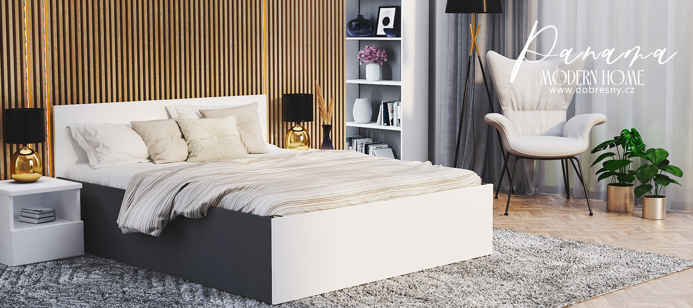 Dvoulůžková postel s úložným prostorem 160x200 PANAMA se zdvižným roštem ŠEDÁ BÍLÁ