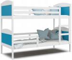 Dětská patrová postel Matyas 200x90 bez šuplíku BÍLÁ-MODRÁ