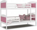 Dětská patrová postel Matyas 200x90 bez šuplíku BÍLÁ-RŮŽOVÁ