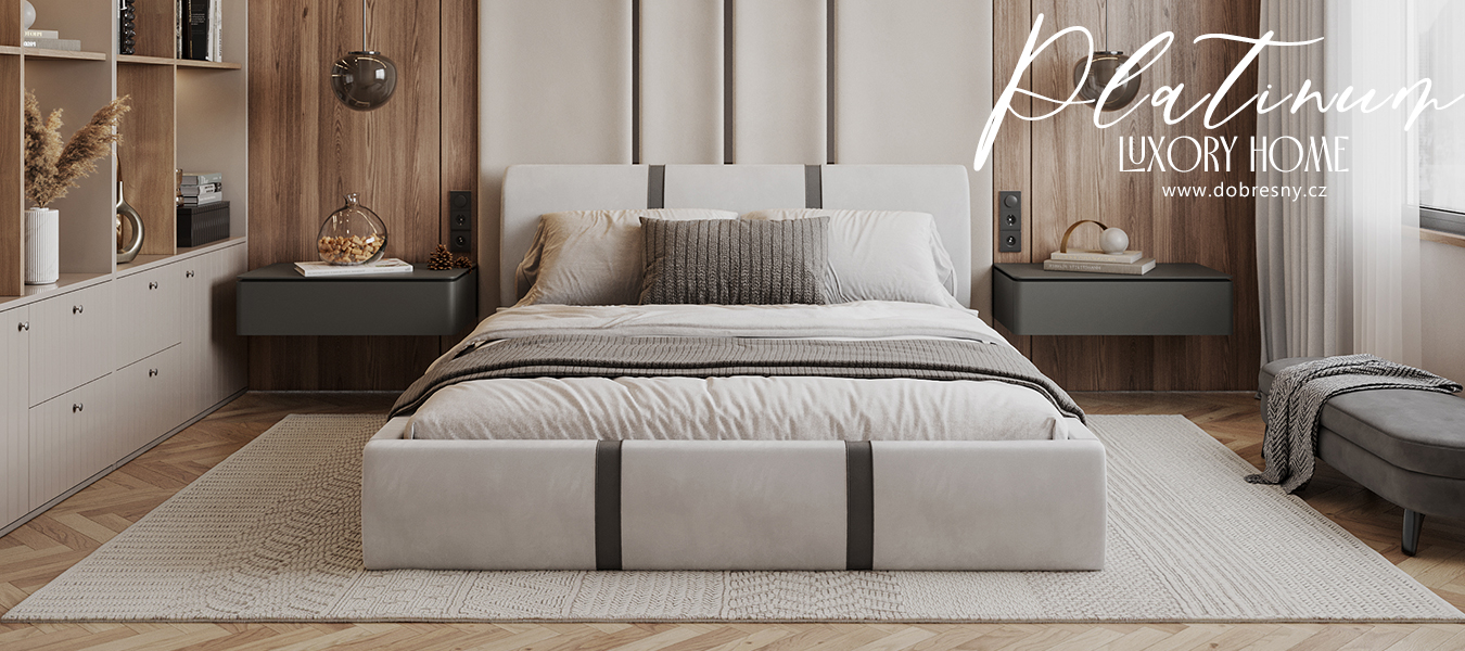 Čalouněná postel PLATINUM bílá šedá 180x200 Trinity s kovovým roštem