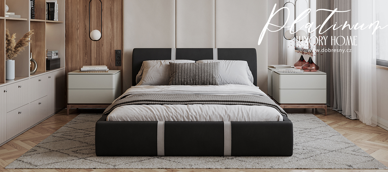 Čalouněná postel PLATINUM černá bílá 180x200 Trinity s kovovým roštem