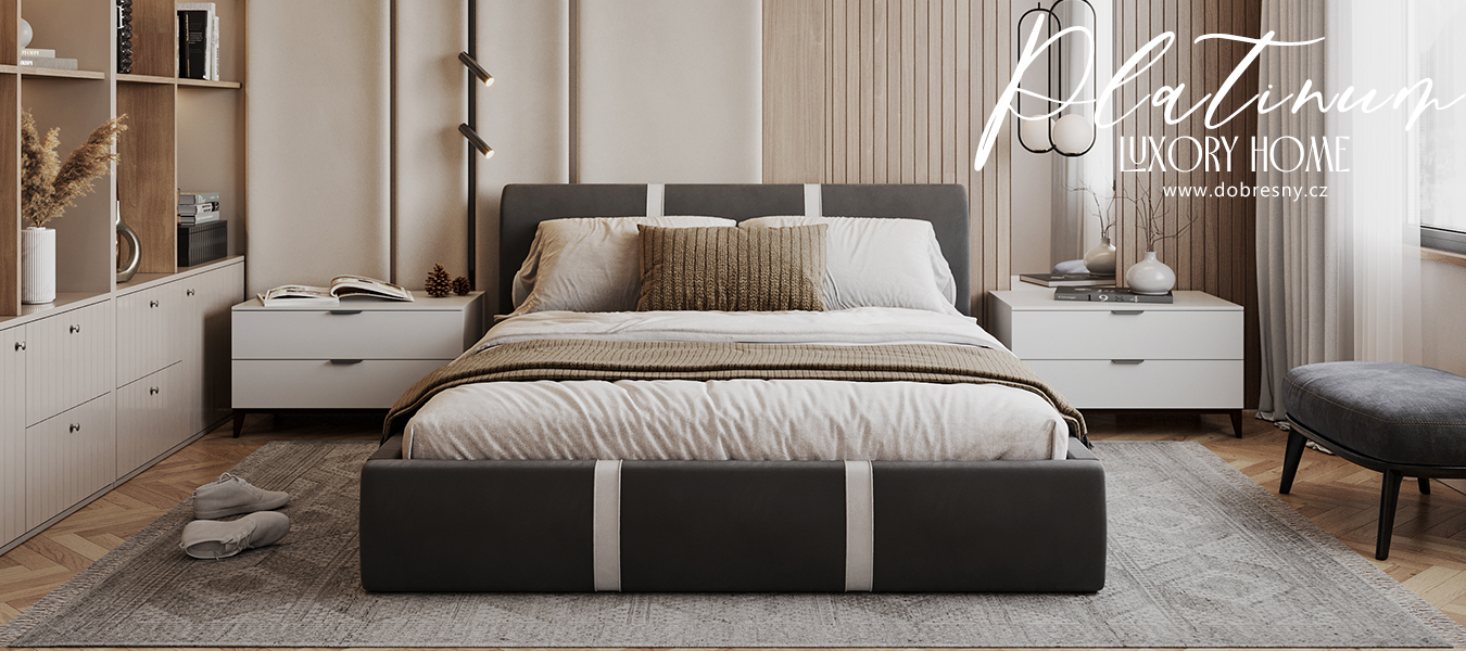 Čalouněná postel PLATINUM grafit bílá 180x200 Trinity s kovovým roštem