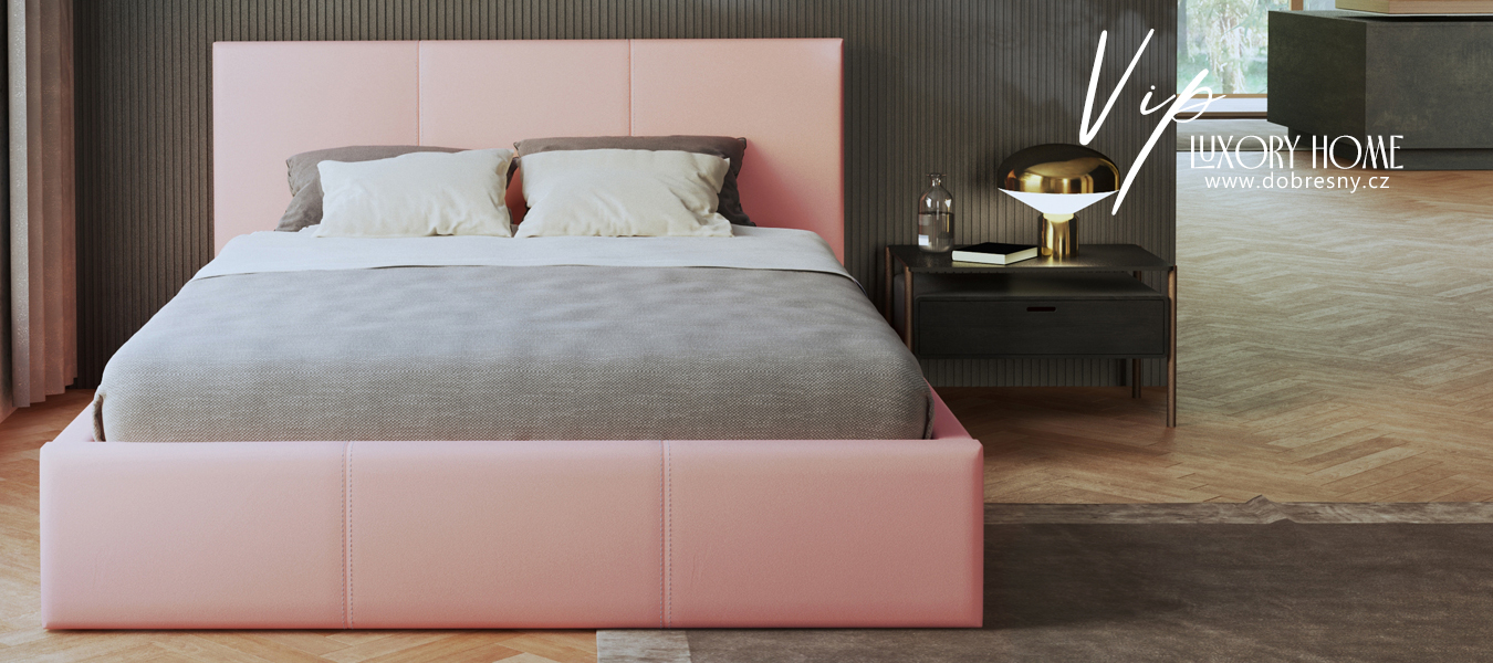 Manželská postel 140x200 cm VIP se zdvižným roštem RŮŽOVÁ
