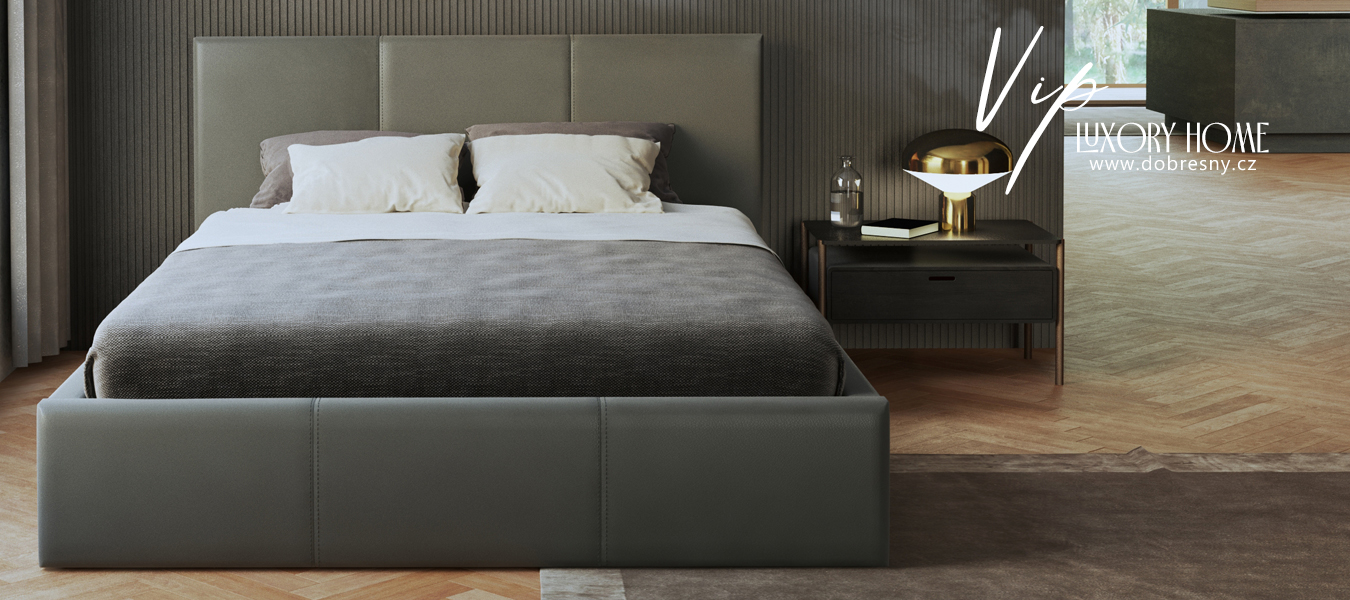 Manželská postel 140x200 cm VIP se zdvižným roštem ŠEDÁ