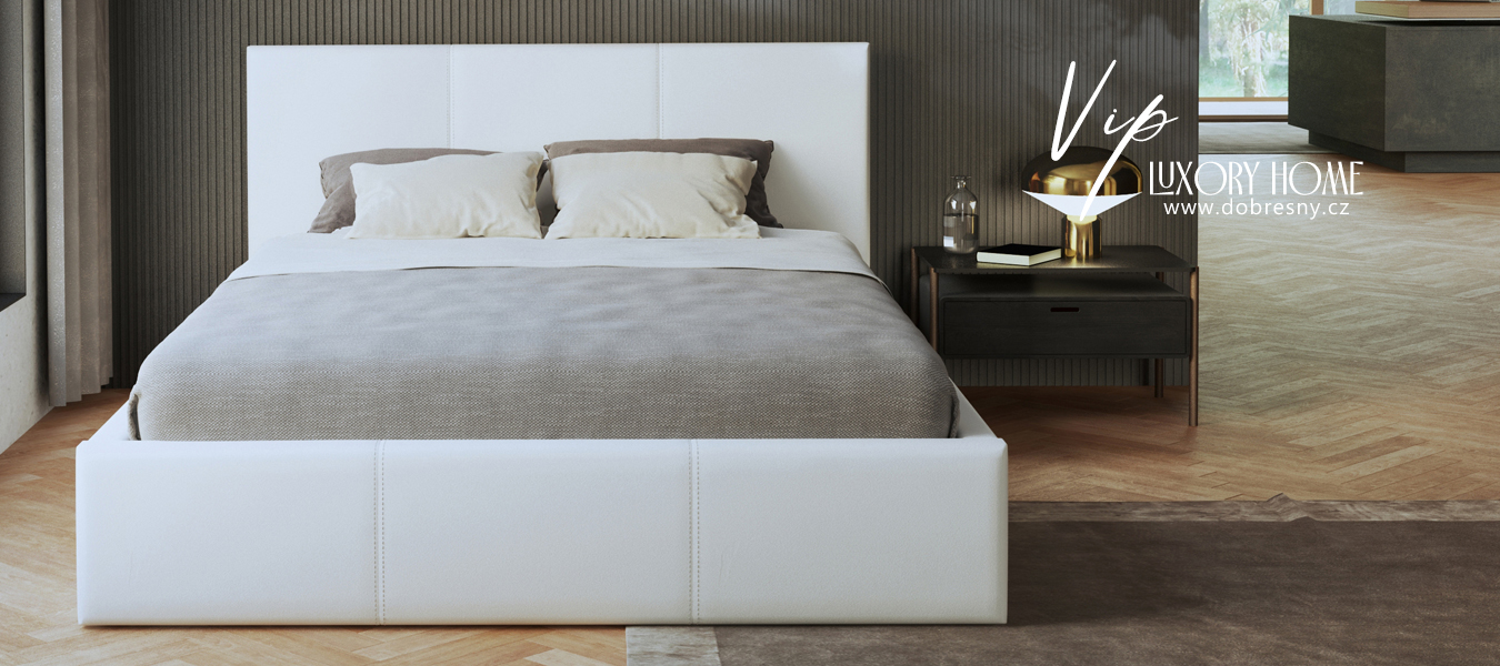Manželská postel 140x200 cm VIP se zdvižným roštem BÍLÁ