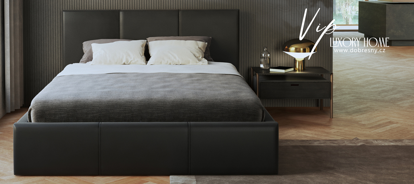Manželská postel 140x200 cm VIP se zdvižným roštem ČERNÁ