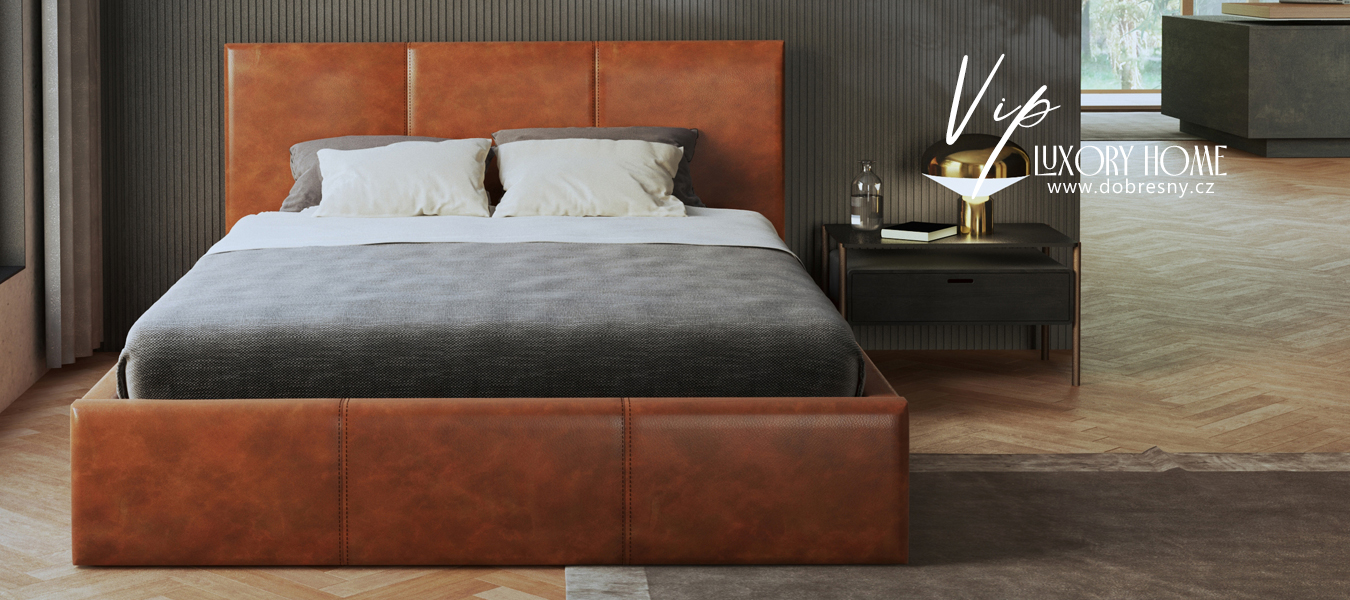 Manželská postel 180x200 cm VIP se zdvižným roštem HNĚDÁ