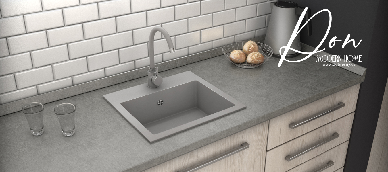 Granitový dřez DON + baterie DECO ŠEDÉ 44,2 x 41,5 x 17,1cm