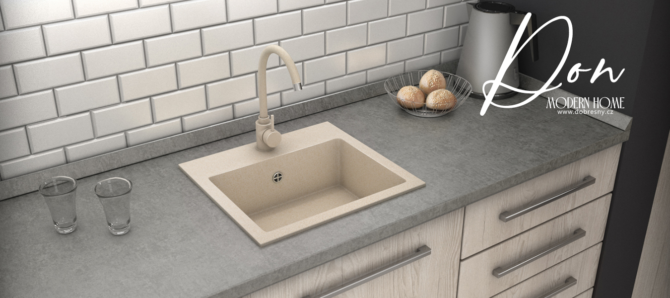 Granitový dřez DON + baterie DECO BÉŽOVÉ 44,2 x 41,5 x 17,1cm