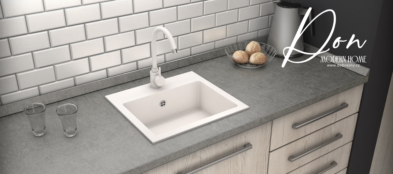 Granitový dřez DON + baterie DECO BÍLÉ 44,2 x 41,5 x 17,1cm