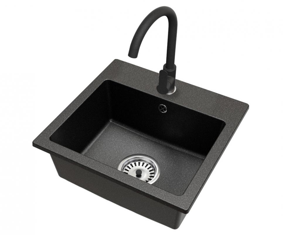 Granitový dřez DON + baterie DECO ČERNÁ ŽULA 44,2 x 41,5 x 17,1cm