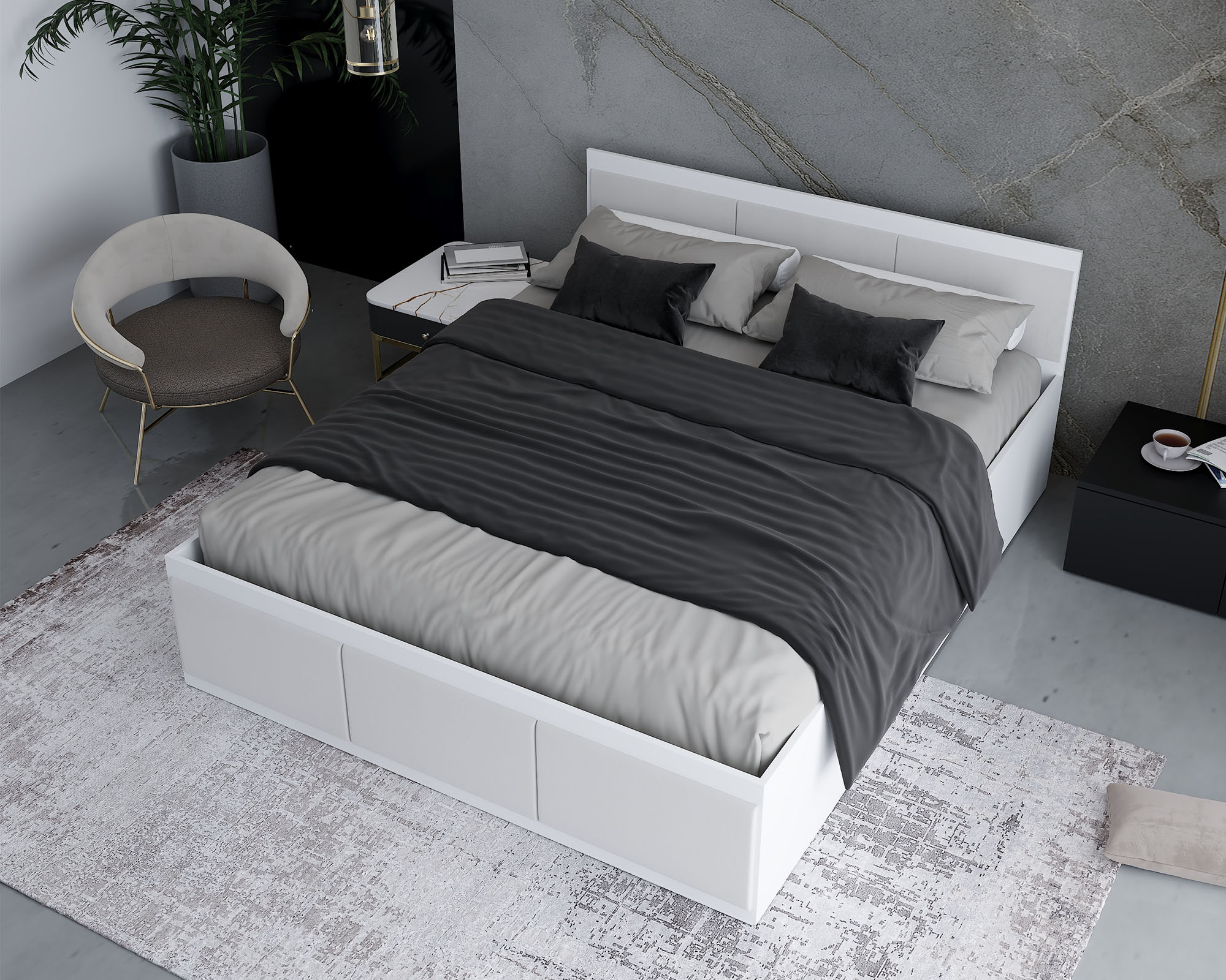 Manželská postel PANAMA T 160x200 se zvedacím dřevěným roštem BÍLÁ