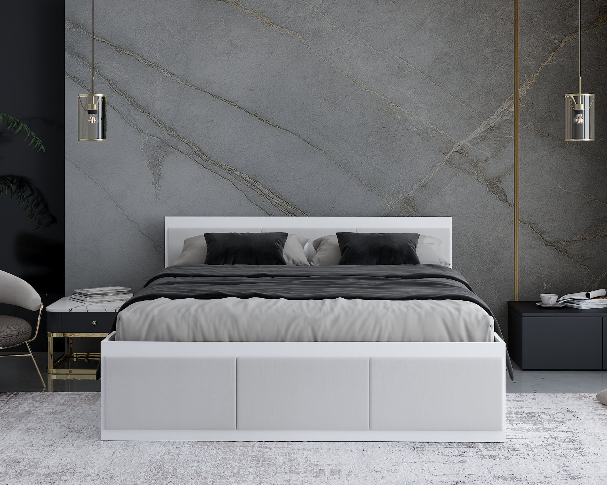 Manželská postel PANAMA T 160x200 se zvedacím dřevěným roštem BÍLÁ