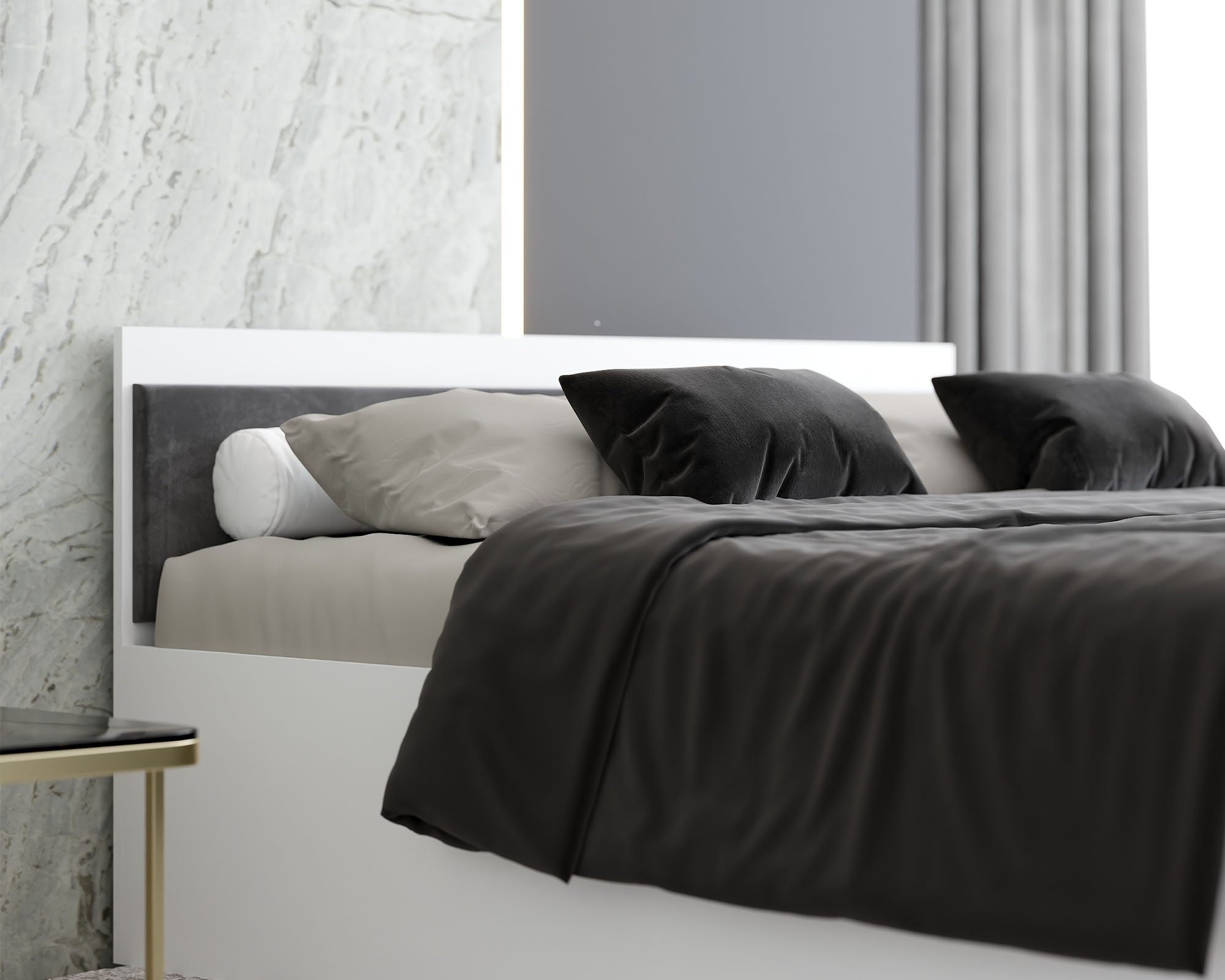 Manželská postel PANAMA T 160x200 se zvedacím dřevěným roštem BÍLÁ TMAVĚ ŠEDÁ