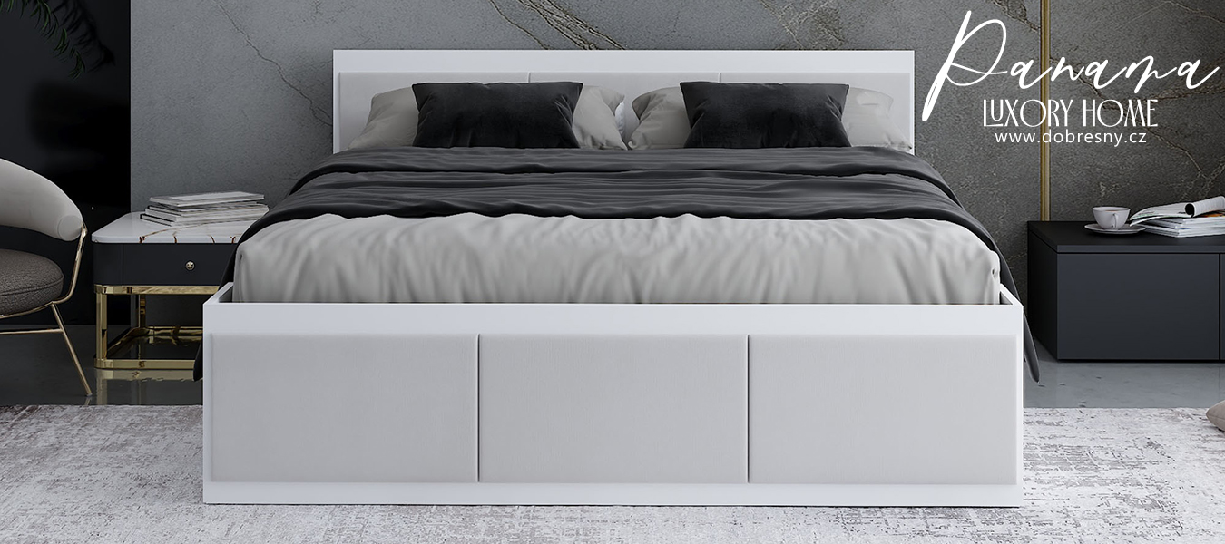 Manželská postel PANAMA T 180x200 se zvedacím kovovým roštem BÍLÁ