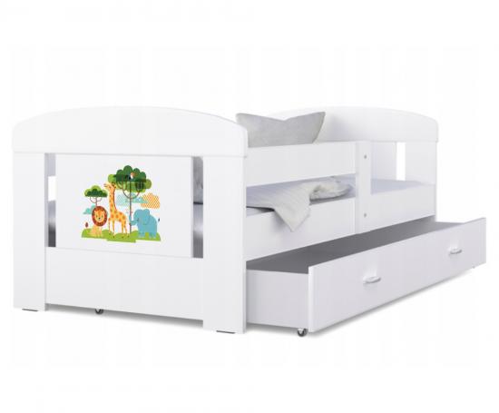 Dětská postel 180 x 80 cm FILIP BÍLÁ vzor ZVIŘATKA