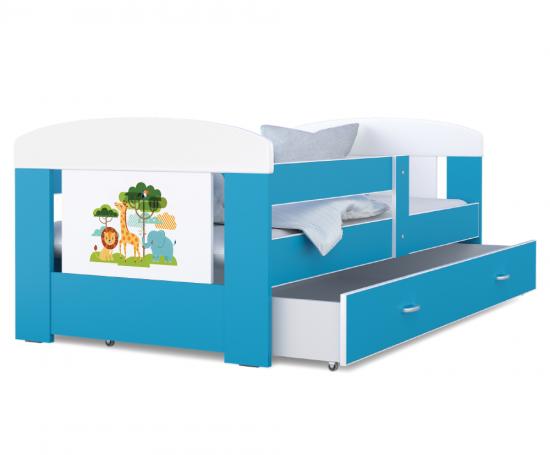 Dětská postel 180 x 80 cm FILIP MODRÁ vzor ZVIŘATKA