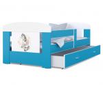 Dětská postel 180 x 80 cm FILIP MODRÁ vzor PONÍK
