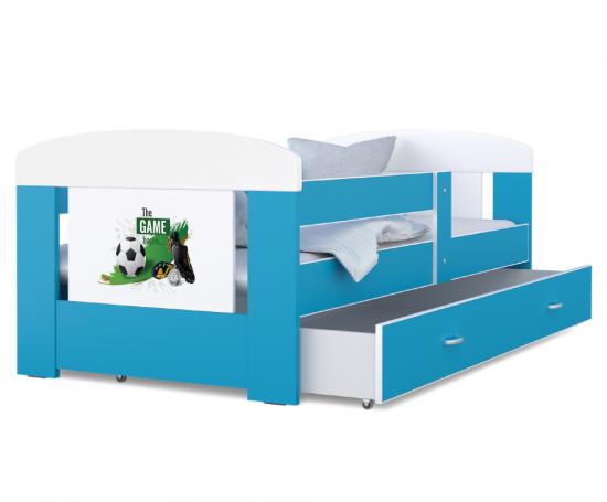 Dětská postel 180 x 80 cm FILIP MODRÁ vzor FOTBAL