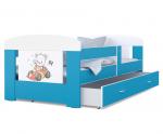 Dětská postel 180 x 80 cm FILIP MODRÁ vzor MEDVÍDEK