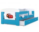 Dětská postel 180 x 80 cm FILIP MODRÁ vzor LIGHTNING CAR