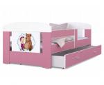 Dětská postel 180 x 80 cm FILIP RŮŽOVÁ vzor MEDVÍDEK 2