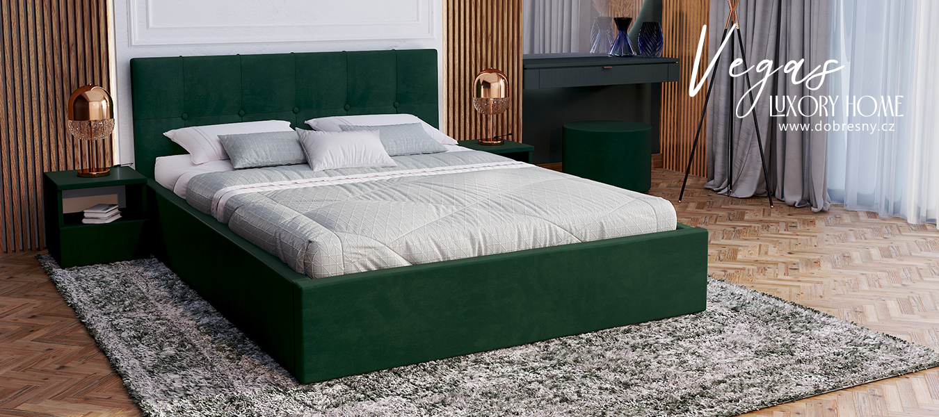 Postel s úložným prostorem 120x200 cm VEGAS VELUR TMAVĚ ZELENÁ