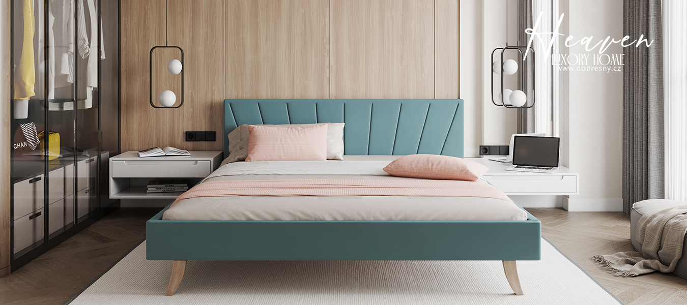 Čalouněná postel 140x200 cm HEAVEN TRINITY TYRKYSOVÁ