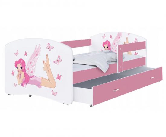 Dětská postel LUKI se šuplíkem RŮŽOVÁ 160x80 cm vzor VÍLA