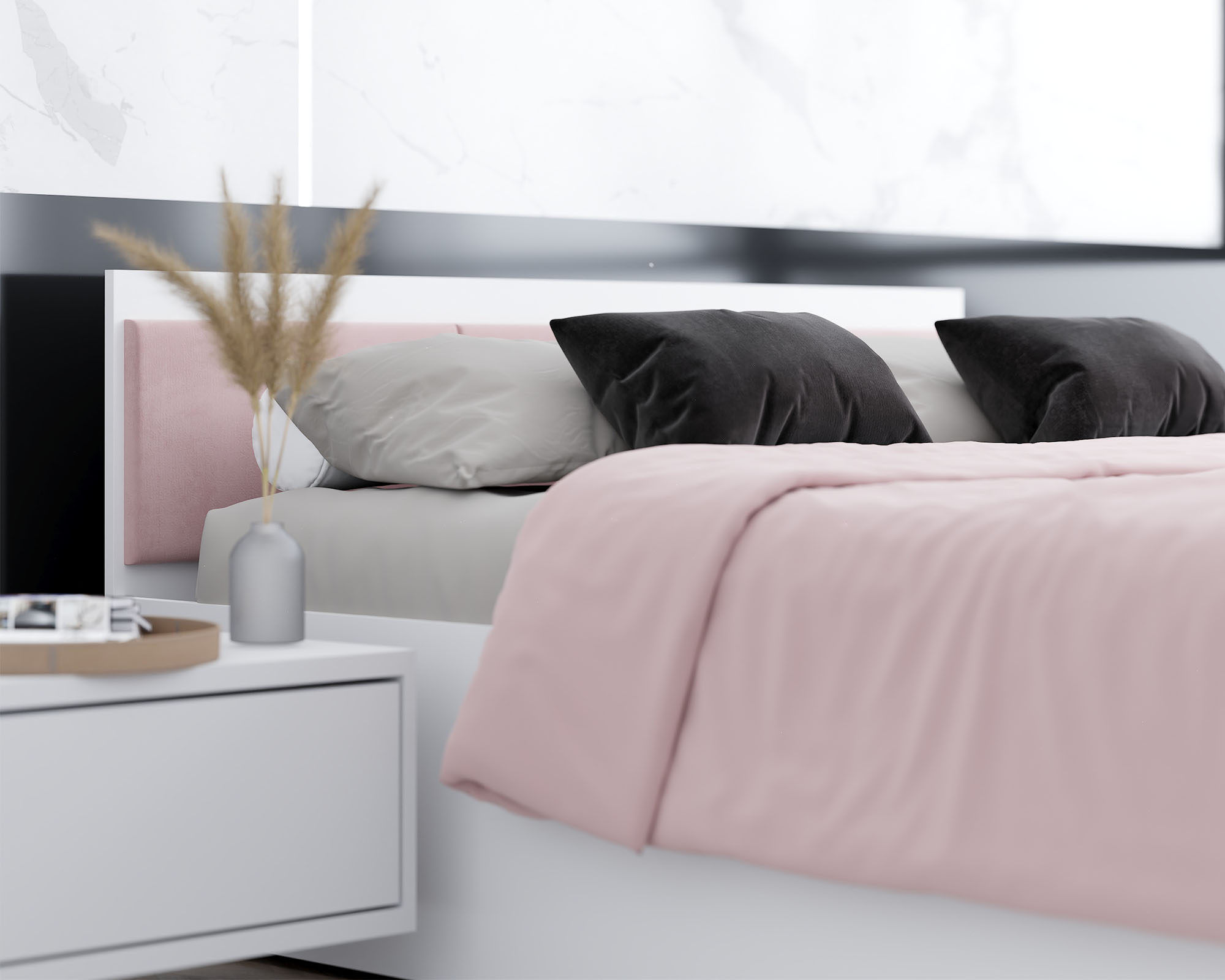 Manželská postel PANAMA T 140x200 se zvedacím dřevěným roštem BÍLÁ RŮŽOVÁ